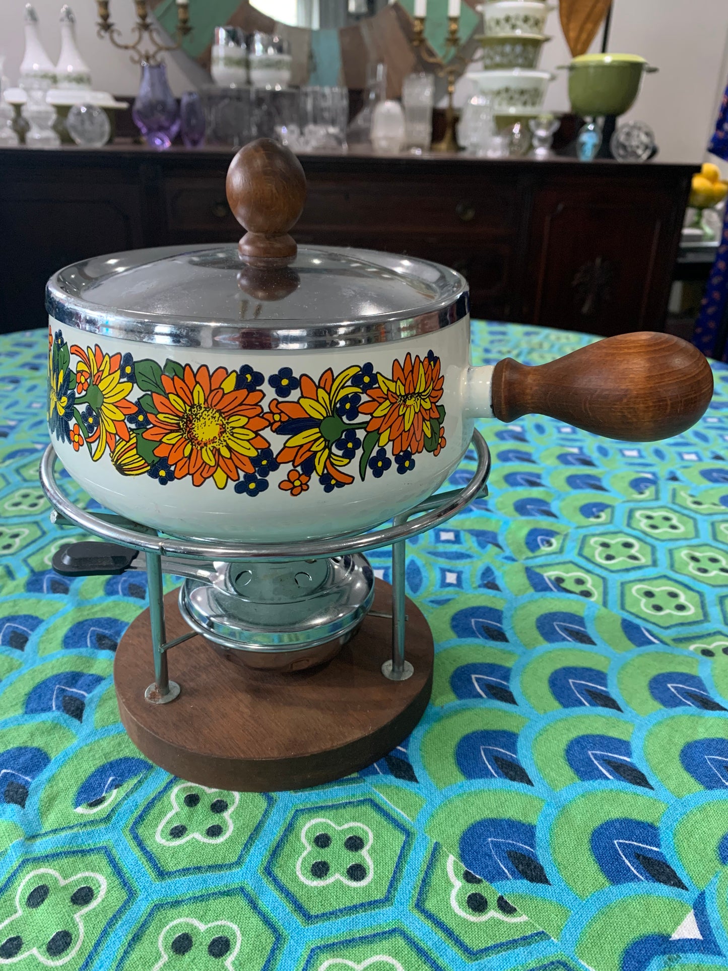 Flower Power Enamelware Fondue Pot