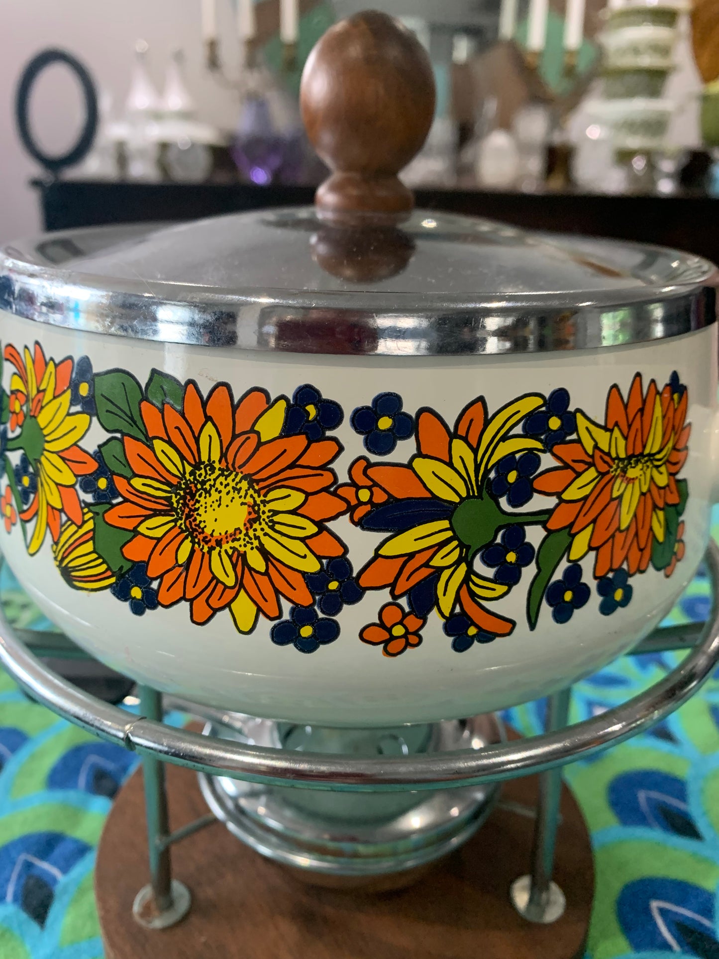 Flower Power Enamelware Fondue Pot