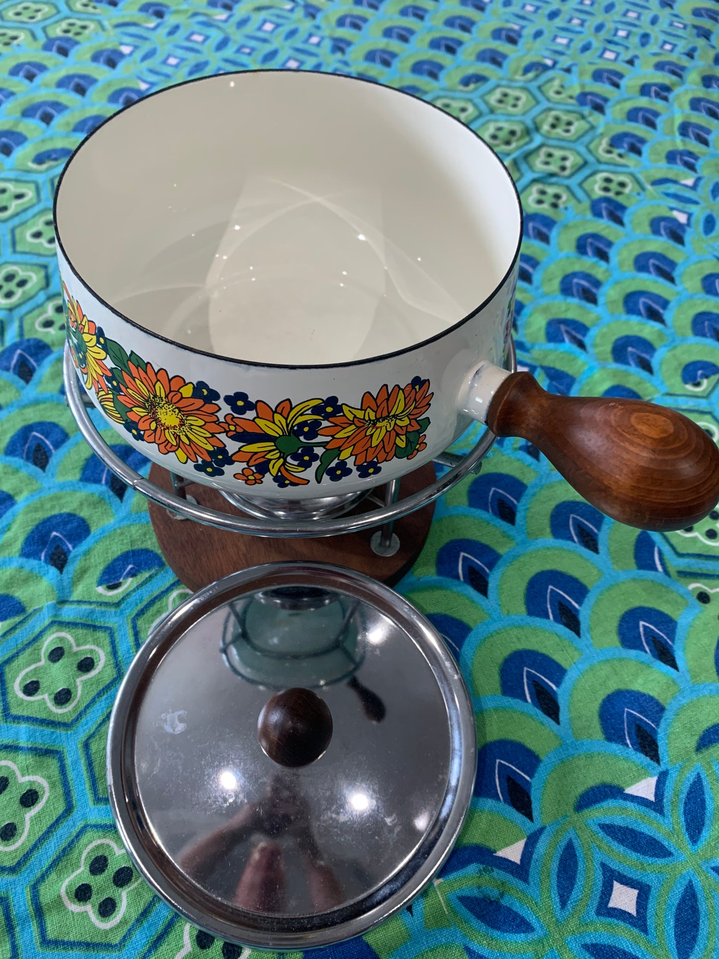 Flower Power Enamelware Fondue Pot